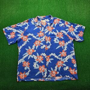 Hilo Hattie Hawaiian Shirt Mens 3XL Blue Tropical Floral Aloha Camp Beach Rayon